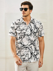 Monochrome Marble Flow Shirt – Black Abstract Swirl Print on White