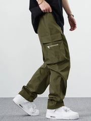 Fitwala™ Green Utility Cargo Pants – Multi-Pocket Korean Streetwear Style
