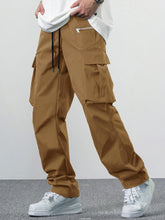 Fitwala™ Khaki Utility Cargo Pants – Multi-Pocket Korean Streetwear Style