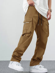 Fitwala™ Khaki Utility Cargo Pants – Multi-Pocket Korean Streetwear Style