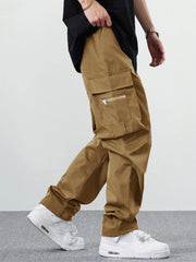 Fitwala™ Khaki Utility Cargo Pants – Multi-Pocket Korean Streetwear Style