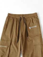Fitwala™ Khaki Utility Cargo Pants – Multi-Pocket Korean Streetwear Style
