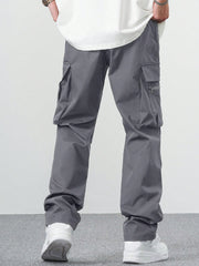 Fitwala™ Dark Grey Utility Cargo Pants – Multi-Pocket Korean Streetwear Style
