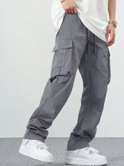 Fitwala™ Dark Grey Utility Cargo Pants – Multi-Pocket Korean Streetwear Style