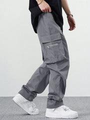Fitwala™ Dark Grey Utility Cargo Pants – Multi-Pocket Korean Streetwear Style