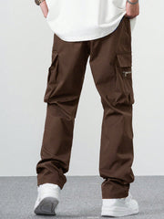 Fitwala™ Brown Utility Cargo Pants – Multi-Pocket Korean Streetwear Style