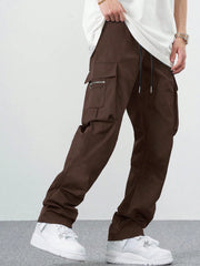 Fitwala™ Brown Utility Cargo Pants – Multi-Pocket Korean Streetwear Style