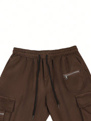 Fitwala™ Brown Utility Cargo Pants – Multi-Pocket Korean Streetwear Style