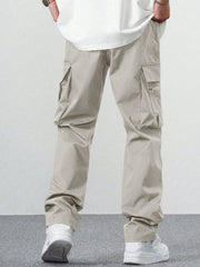 Fitwala™ Beige Utility Cargo Pants – Multi-Pocket Korean Streetwear Style