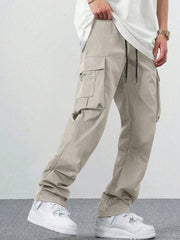 Fitwala™ Beige Utility Cargo Pants – Multi-Pocket Korean Streetwear Style
