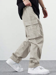 Fitwala™ Beige Utility Cargo Pants – Multi-Pocket Korean Streetwear Style