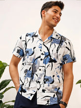 Ink Bloom Abstract Shirt – White & Blue Watercolor Splatter Print