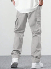 Fitwala™ Light Grey Utility Cargo Pants – Multi-Pocket Korean Streetwear Style