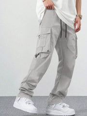 Fitwala™ Light Grey Utility Cargo Pants – Multi-Pocket Korean Streetwear Style