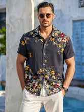 Midnight Bloom Men's Floral Shirt – Black Button-Up with Vibrant Garden Print