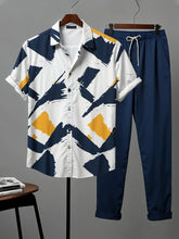Bold Paint-Stroke Co-ord – Korean Fit Shirt & Solid Blue Pants