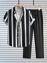 Korean Fit Cords – Bold Striped Shirt Paired with Classic Black Pants