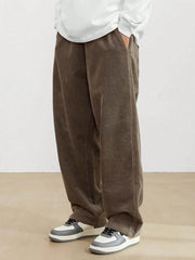 Brown Korean Casual Regular Fit Corduroy Trouser
