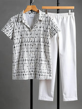 Korean Co-ord – Minimal Graphic Print Shirt with Solid White Bottoms