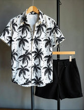 Men's Tropical Palm Tree Print Shirt & Shorts Set – Casual Beachwear Outfit