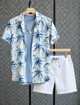 Men's Blue & White Palm Print Shirt and Shorts Set – Coastal Style Summer Outfit
