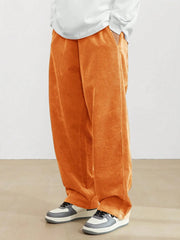 Orange Korean Casual Regular Fit Corduroy Trouser