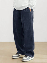Navy Blue Korean Casual Regular Fit Corduroy Trouser