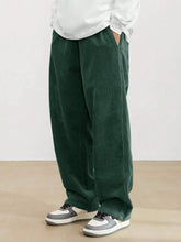 Dark Green Korean Casual Regular Fit Corduroy Trouser