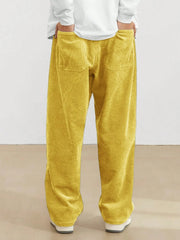 Yellow Korean Casual Regular Fit Corduroy Trouser