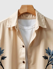 Desert Bloom Shirt – Beige Canvas with Midnight Blue Botanical Design