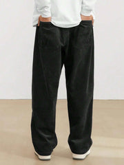 Black Korean Casual Regular Fit Corduroy Trouser