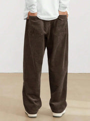 Coffee Brown Korean Casual Regular Fit Corduroy Trouser