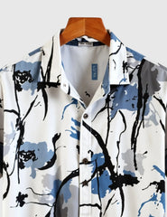 Ink Bloom Abstract Shirt – White & Blue Watercolor Splatter Print