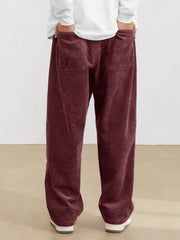 Burgundy Korean Casual Regular Fit Corduroy Trouser