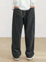Dark Grey Korean Casual Regular Fit Corduroy Trouser