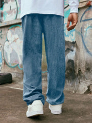 Blue Korean Casual Regular Fit Corduroy Trouser