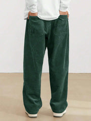 Dark Green Korean Casual Regular Fit Corduroy Trouser