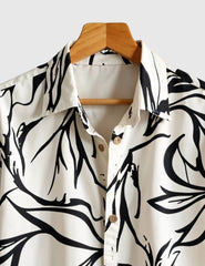 Monochrome Jungle Breeze Shirt – Bold Black Leaf Print on Cream