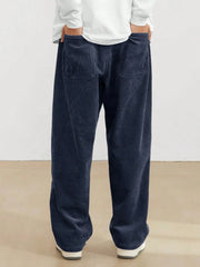 Navy Blue Korean Casual Regular Fit Corduroy Trouser