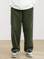 Army Green Korean Casual Regular Fit Corduroy Trouser