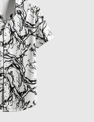 Monochrome Marble Flow Shirt – Black Abstract Swirl Print on White