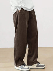 Coffee Brown Korean Casual Regular Fit Corduroy Trouser