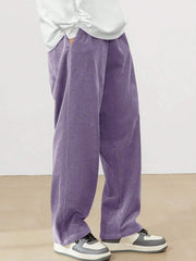 Purple Korean Casual Regular Fit Corduroy Trouser