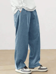 Baby Blue Korean Casual Regular Fit Corduroy Trouser