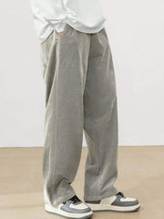 Light Grey Korean Casual Regular Fit Corduroy Trouser