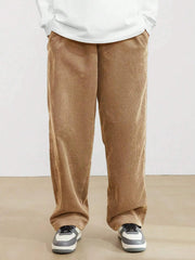 Khaki Korean Casual Regular Fit Corduroy Trouser