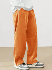 Orange Korean Casual Regular Fit Corduroy Trouser