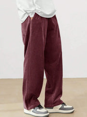 Burgundy Korean Casual Regular Fit Corduroy Trouser