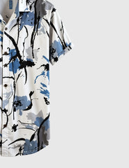 Ink Bloom Abstract Shirt – White & Blue Watercolor Splatter Print