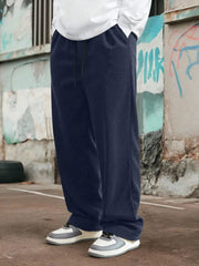 Dark Blue Korean Casual Regular Fit Corduroy Trouser
